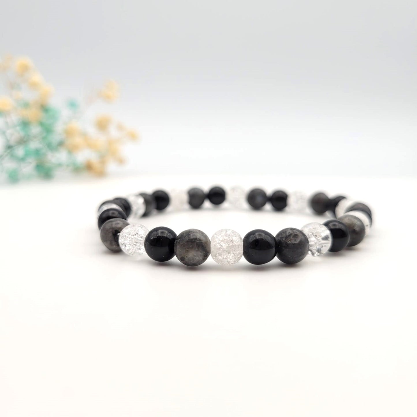 Bracelet Labradorite - Obsidienne noire - Quartz craquelé